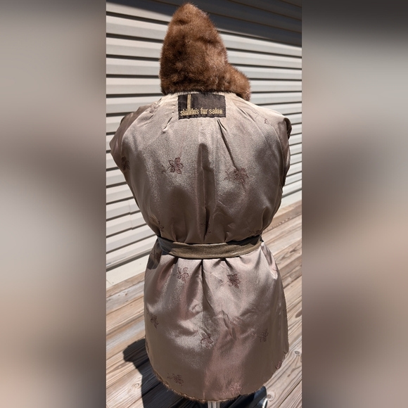 Vintage genuine mink fur jacket Shillitos fur Salon leather belt 50-60s coat - Picture 12 of 17